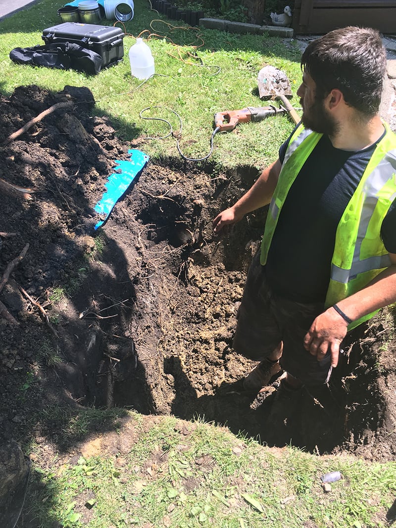 A six foot ditch was dug by hand to reach the damaged sewer line.